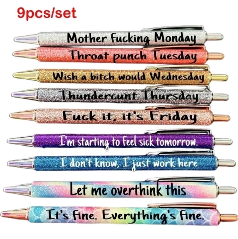 🖊▪️ 1 pen 🖊  choose day Funny 7 Days of Week Glitter black ink Ballpoint Pens